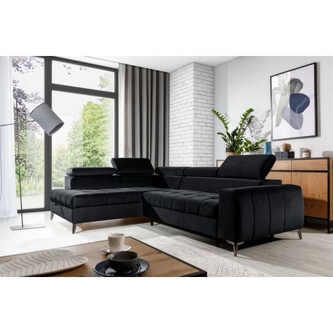 Ecksofa Schlafsofa Sofa AGNESA Stoff Salvador Schwarz Ottomane Links (1/5)