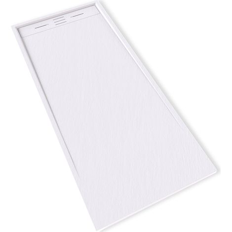 HIEMAL Receveur de douche 80 x 180 cm résine Blanc aspect ardoise + bonde incluse - Salle de bain