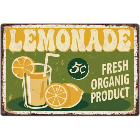Plaque Metal Vintage « Fresh Organig » - Vintage - Vert - Décoration murale pour cuisine, bar, restaurant, salon de crème glacée - Décoration d'été (1/5)
