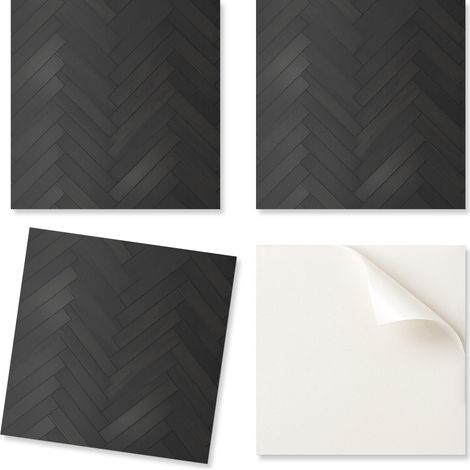 Baldosas de vinilo autoadhesivas estampadas con dise帽o de parquet en espiga, 20x20x20 cm.