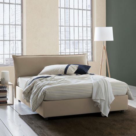 Talamo Italia Letto matrimoniale Clio, Letto contenitore sfoderabile con testiera e giroletto contenitore imbottiti, 100% Made in Italy, adatto per materasso 160x190 cm, Beige, con imballo rinforzato (1/5)