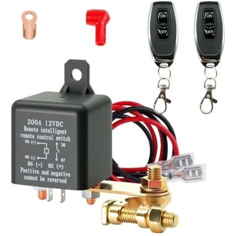 Disjoncteur de batterie 12 V avec télécommande, interrupteur de batterie 12 V 200 A avec 2 bornes de batterie, 2 télécommandes pour moto, voiture, camping-car, bateau, yacht, caravane (1/4)