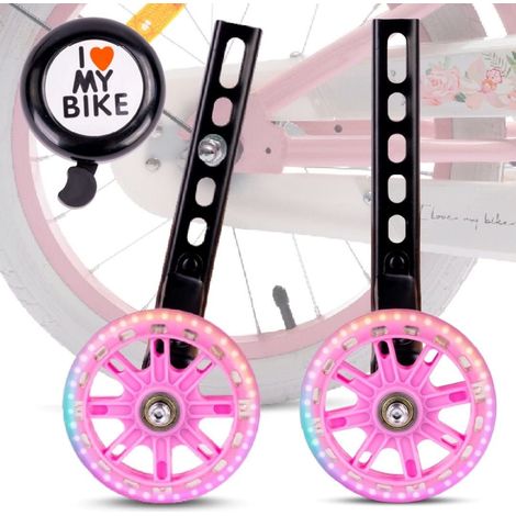 LED-beleuchtete Seitenräder für Kinderfahrräder, 12-20 Zoll verstellbar, Fahrradklingel-Set