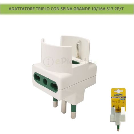 Adattatore spina S17 16A 2P/T con 2 prese bipasso 10/16A 2P/T e 1 presa 10/16A (1/4)