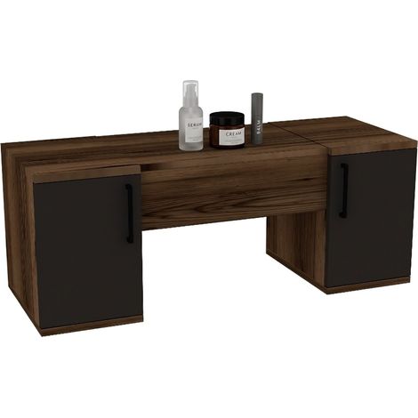 Ruviano Schminktisch, inklusive Spiegel, 3 Türen, braune Ablage, 100x36x74h cm Nussbaum