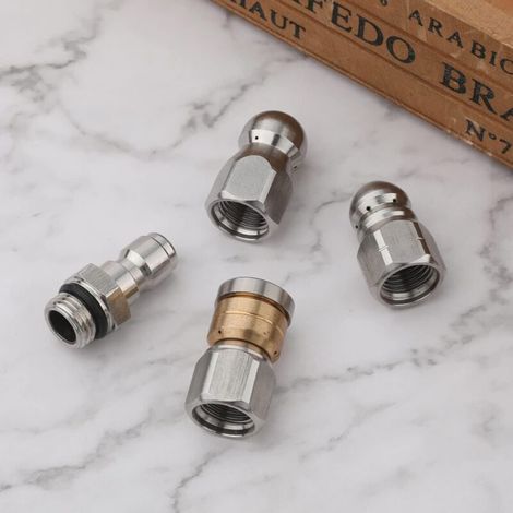 4pcs Buses de Jet d'Égout,en Acier Inoxydable pour Nettoyeur Haute Pression Kit d'Embouts de Buse de Tuyau de Vidange avec Interfac (1/3)