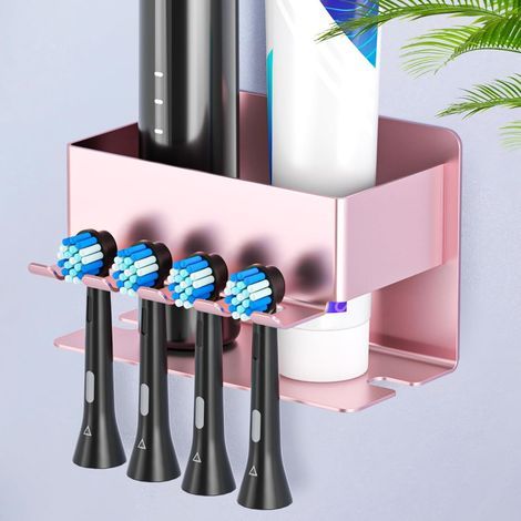 1 - Support Brosse à Dents - Porte-brosse Électrique - Rangement Mural Adhésif Sans Perçage pour Salle de Bain - Or Rose - 8x5cm (1/4)