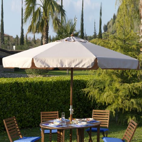 Parasol ilot en bois 3x3 mt avec dessus en polyester e'cru piscine de jardin exte'rieur avec manivelle