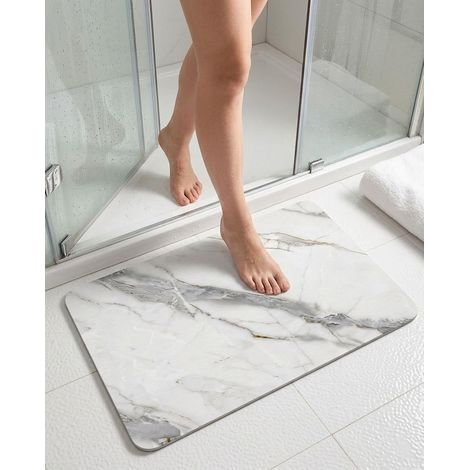 Tapis de Bain en Pierre de Diatomite Dure 60x40 cm Super Absorbant, Facile à Nettoyer, Antidérapant, pour Salle de Bain et Cuisine, Naturel Matériau Séchage Rapide Ultra Absorbant Antiglisse Moderne (1/5)