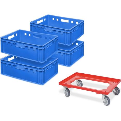 BRB 4x Fleischkasten E2, LxBxH 600x400x200 mm, inkl. Transportroller (blau)