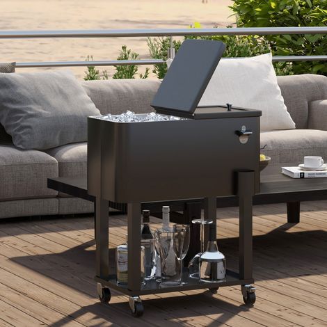 Chariot frigo avec Noir roues ouvre bouteille étagère 56 L terrasse fête 67x35x80 cm (1/4)