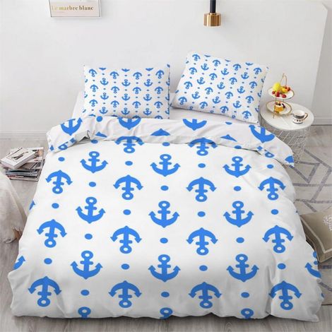 Bettwäsche-Set 155x220 cm 3-teilig Mikrofaser Anker Motiv Wendebettwäsche mit Reißverschluss