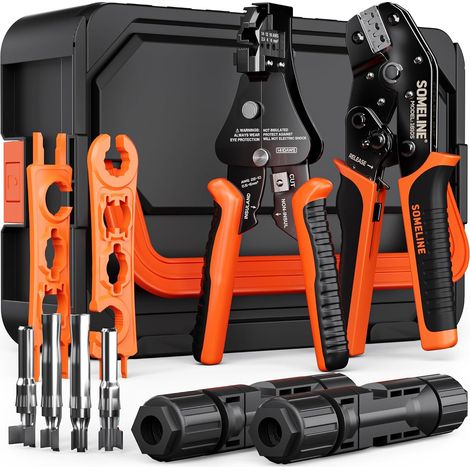 Kit de Pince à Sertir Solaire pour Câble PV 2,5/4/6 mm² – 15 Paires de Connecteurs PV, Pince à Dénuder Automatique et Clés de Montage – Outils Solaires (1/5)