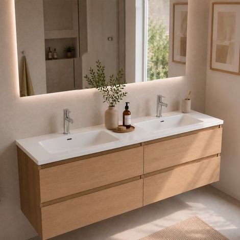 Lavabo incasso Bulnes120 in ceramica 2 vasche bianco lucido 121x46.5 cm.