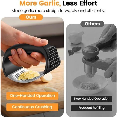 Presse-ail, hachoir à ail en acier inoxydable, facile à utiliser et à nettoyer, poignée ergonomique, gadget de cuisine facile pour écraser sans effort (1/3)