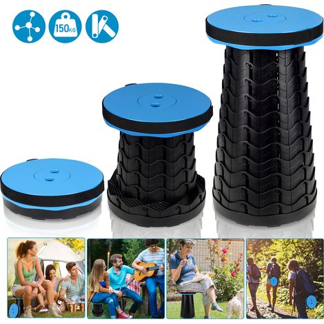 Sgabello portatile pieghevole Generazione retrattile sgabello da campeggio per la pesca/BBQ/attività all'aperto 150kg carico, blu (1/5)
