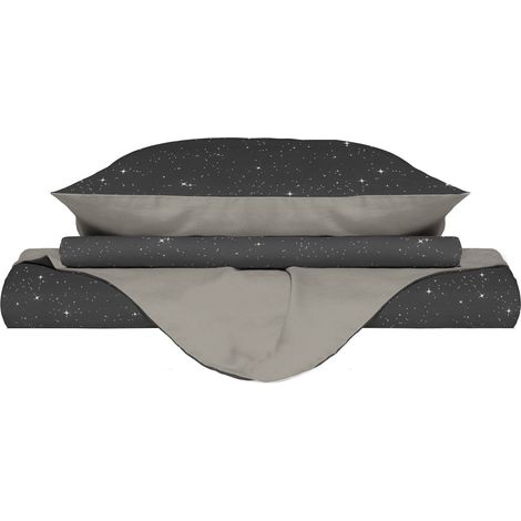 Copripiumino 1 Piazza e Mezzo con Federe Stampato in Microfibra Stars Grigio (1/5)