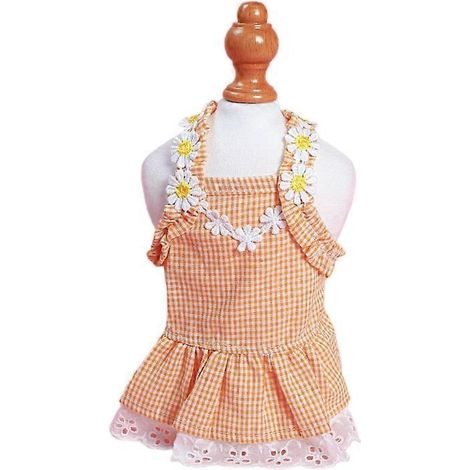 Hübsches geblümtes Kleid für Hündin, Spitzen-Tutu-Rock, gelbes Kleid für kleine Hunde, elegantes Kleidungsstück Größe S.