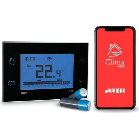 Chronothermostat connecté VE788700 – WiFi – Écran LCD rétro-éclairé – Programmation hebdomadaire – Montage mural – Détection automatique de température – Vemer (1/5)