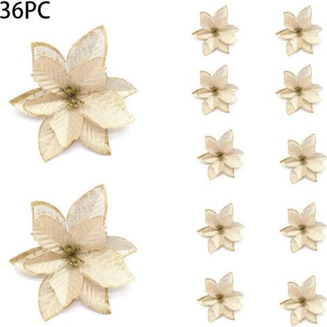 Set di 36 stelle di Natale glitterate, fiore di stella di Natale, ornamento di stella di Natale, statuetta di fiore natalizio, decorazione per albero di Natale (1/5)