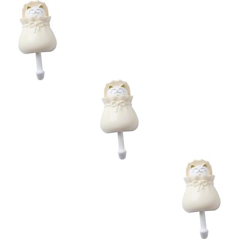 Lot De 3 En Forme De Chat Sans Trace Adhésifs Pour Clés Manteaux Rangement De Cuisine En Plastique (1/5)