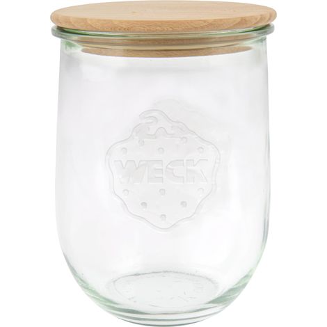 Lot de 6 bocaux en verre en forme de tulipe avec couvercle en bois et joint en silicone pour pâtes/épices/céréales Transparent 1000 ml (1/4)