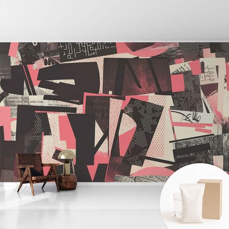 Papier peint intissé mural avec imprimé motifs uniques apparence moderne - Colle incluse gratuite Collage géométrique 416x254 cm (1/5)