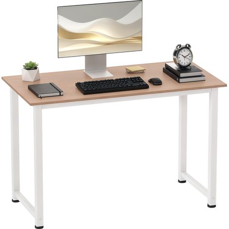Homcom – Table d'ordinateur multifonction 120x60x76cm – Grand plateau en E1 MDF et métal – 4 pieds réglables – Chêne blanc
