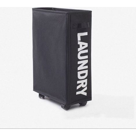 Panier à linge pliant de 42 litres - noir avec 4 roues, collecteur de linge, bac à linge rectangulaire pour le stockage des vêtements à la maison