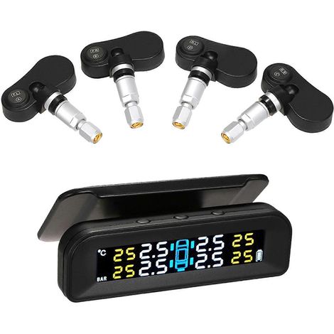 Reifendruckkontrollsystem, kabellos, Echtzeit, Solarenergie, klares LCD-Display, 4 interne Sensoren