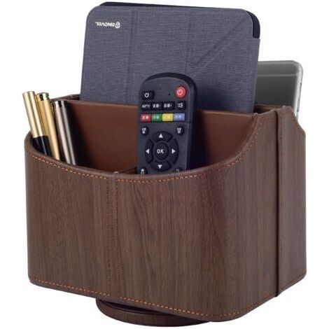 NALOOKAMIC Support de télécommande rotatif à 360 ° - 5 pièces - En cuir synthétique - Organiseur multifonction de bureau - Boîte de rangement pour iPad Mini/stylo/téléphone/médias (café profond)