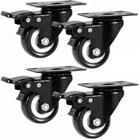 4 Roulettes Plates avec Frein, 5 cm, Charge Lourde, Roues Silencieuses à Double Roulement à Billes (1/5)