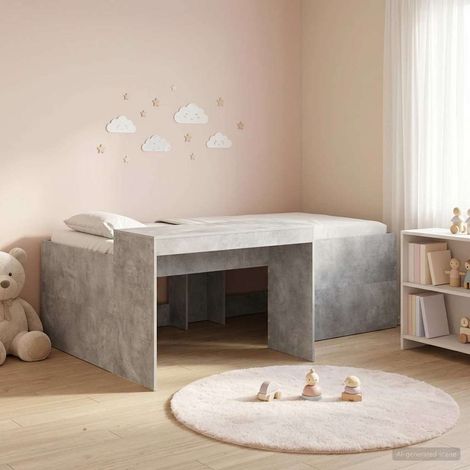Cama alta para niños con escritorio Gris Hormigón