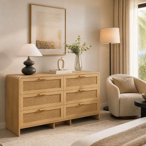 Cassettiera 130x40x74 cm in pannelli di legno naturale con contenitore - FLORAGRACE (1/5)