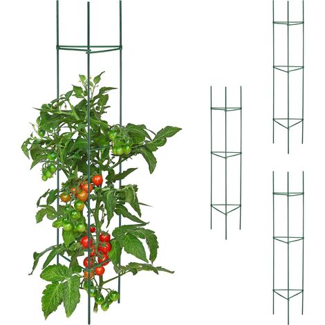 Relaxdays Set 4 Jaulas Tomates, Soporte Plantas Trepadoras, Tutor Tomateras, 150 x 32 x 32 cm, Acero y Plástico, Verde
