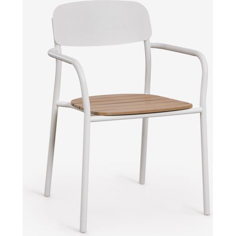 Chaise de jardin empilable avec accoudoirs en bois et acier Mireiali SKLUM Gardénia Blanc - Bois de Châtaignier Brun (1/5)