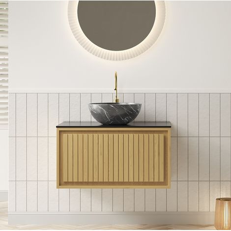 CHICFURN Mueble de lavabo suspendido 76 x 48 x 55,1 cm negro y roble dorado (1/5)