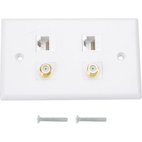 Panneau mural standard américain avec prise femelle, deux interfaces et connecteur CAT6+2F pour hôtels, bureaux et bâtiments. (1/5)