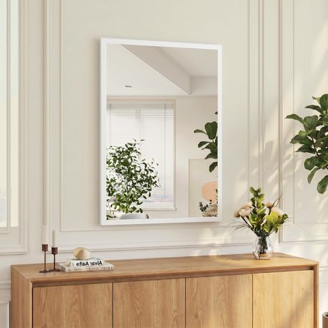Miroir Rectangulaire de Salle de Bain 50x70 cm Miroir Mural Décoratif pour Salon Entrée Couloir Horizontal ou Vertical Blanc (1/5)