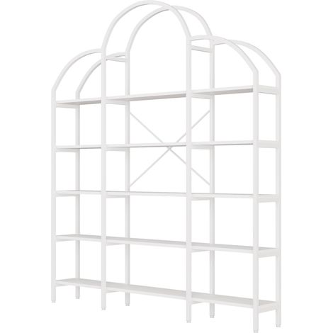 Weiße Metall- und MDF-Bücherregal 170 x 26 x 190 cm, 5 Regale, Wolkendeko MODENUIT (1/5)