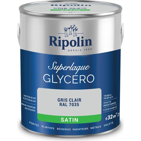 Ripolin - Peinture Couleur Superlaque Glycéro 2en1 Satin - 2L - Gris Clair RAL 7035 (1/4)