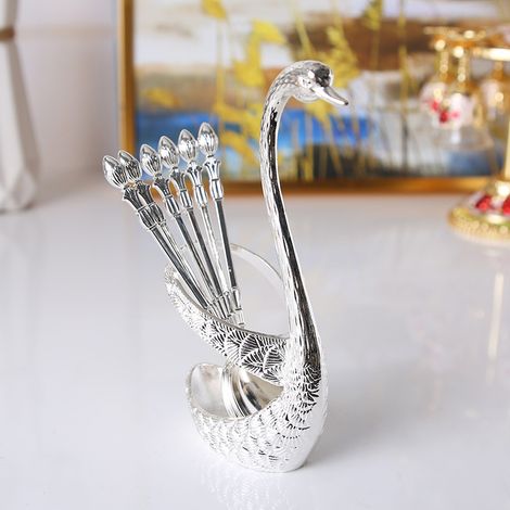 (Silver Spoon) Ensemble fourchette à fruits avec brochette en alliage de zinc et support à fruits (1/2)