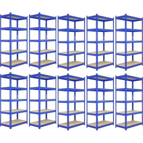 10 Estanterías Metálicas Azules T-Rax Sin Tornillos 120x45x180cm de 5 Estantes Baldas Repisas Capacidad Peso 280kg por Estante Almacenamiento Almacenaje Herramientas Taller Garaje Almacén