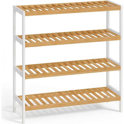 SONGMICS Scarpiera in Bambù, Scaffale Portascarpe a 4 Ripiani, Organizer per Scarpe Piante Libri, Ingresso Soggiorno Camera da Letto, 26 x 70 x 75,5 cm, Bianco e Naturale LBS007KZ01 (1/5)