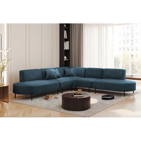 Ecksofa Designersofa VALENCIA Stoff Noel Blau Universal (1/2)