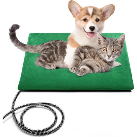 Coussin Chauffant d‘Extérieur pour Chien et Chat - Température Auto-Régulée, Étanche, Câble Anti-Morsure - pour Niche, Maison de Chat et Panier, Vert, 40x50 cm (1/5)