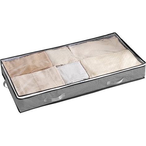 Sac de rangement avec poignée, gris, 100 x 50 x 15 cm, en tissu non tissé, pliable, design transparent gris (1/5)