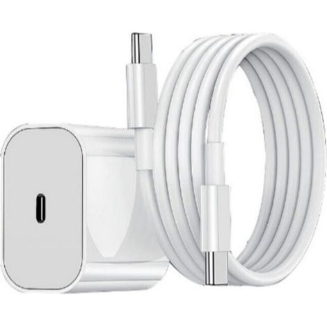 Chargeur USB-C 20W Rapide pour iPhone 15, 16, 17 avec Câble USB-C vers USB-C (1/3)