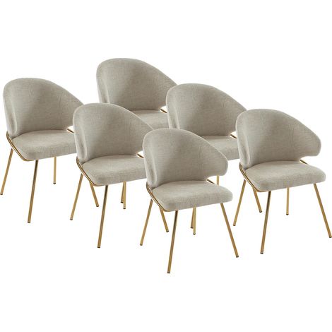 Lot de 6 chaises en tissu et métal doré - Beige - LUXIVA de Pascal Morabito (1/5)