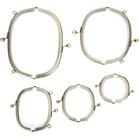 5Pcs Metal Purse Frame Antique Brass Embossed Arc Thickening DIY Accessories 8.5cm20.5cm (1/5)
